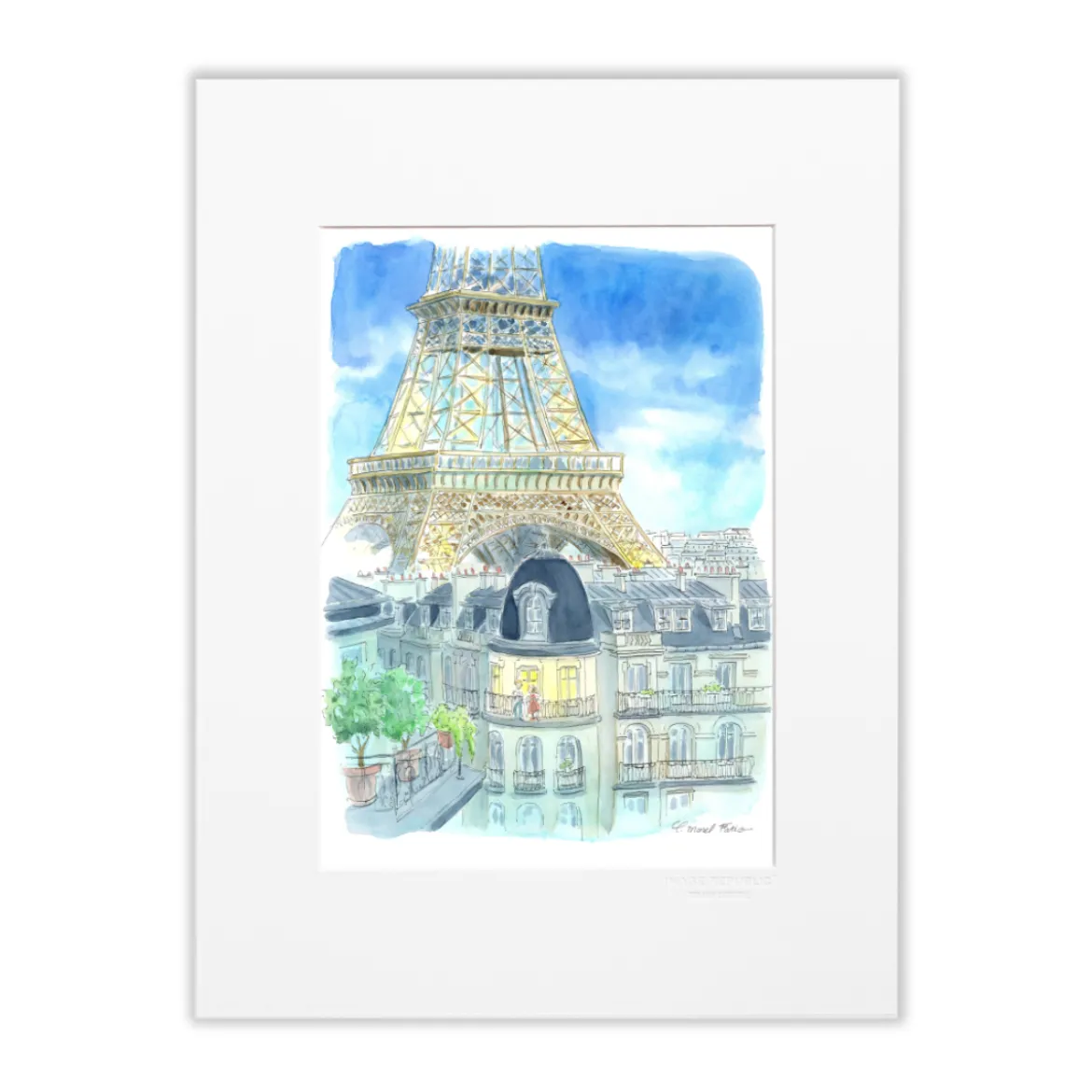 Affiche Claire Morel Fatio N°90 - À l'ombre de la Tour Eiffel - 30 x 40 cm