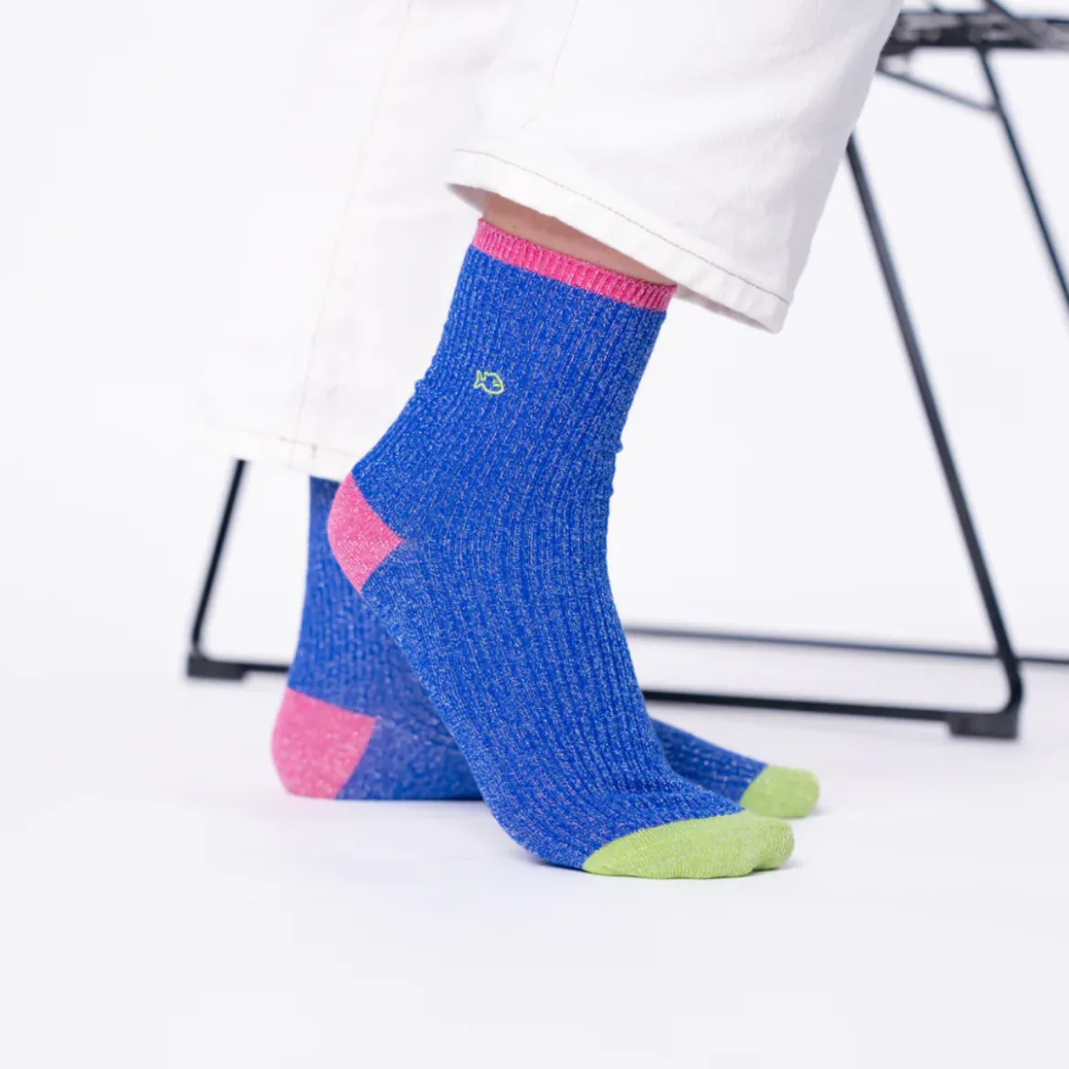 Chaussettes Coton Peigné Vintage - Bleu électrique