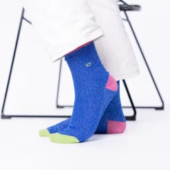 Chaussettes Coton Peigné Vintage - Bleu électrique