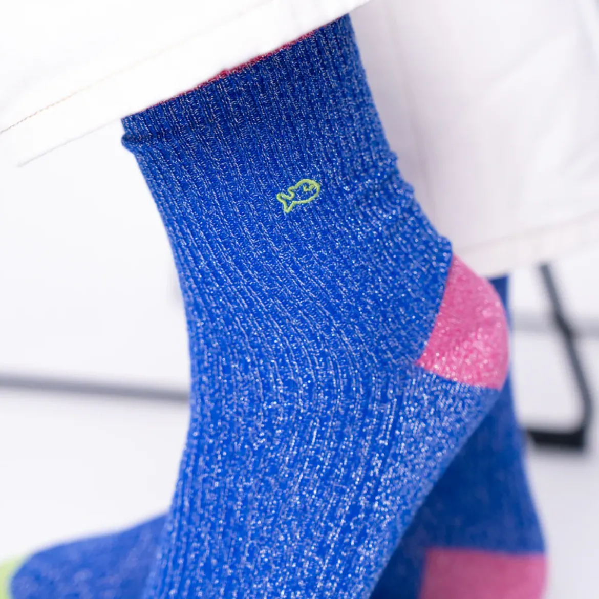 Chaussettes Coton Peigné Vintage - Bleu électrique