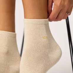 Chaussettes Pailletées Coton Peigné - Beige