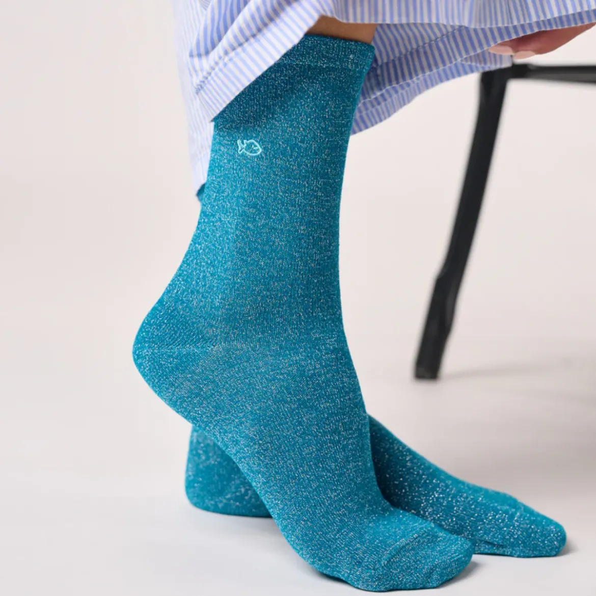 Chaussettes Pailletées Coton Peigné - Bleu Canard