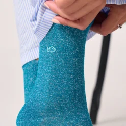 Chaussettes Pailletées Coton Peigné - Bleu Canard