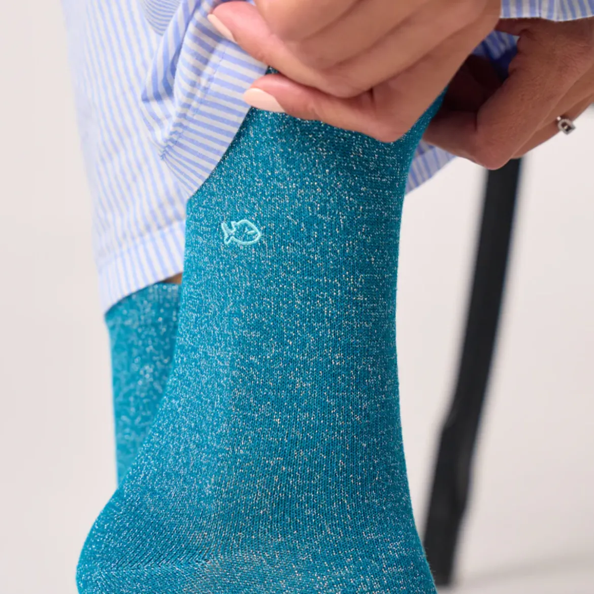 Chaussettes Pailletées Coton Peigné - Bleu Canard