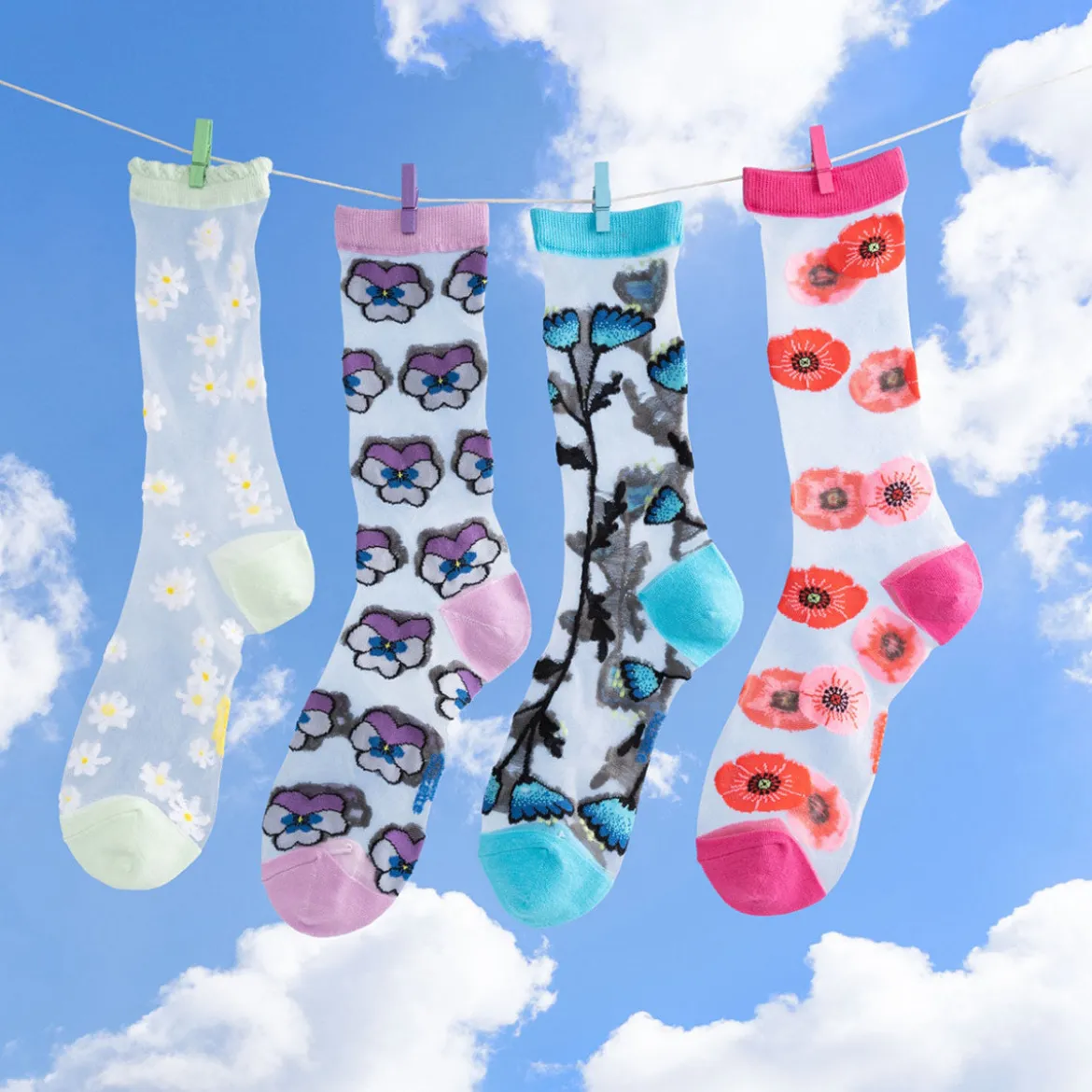Chaussettes Transparentes 35/40 - Coquelicots