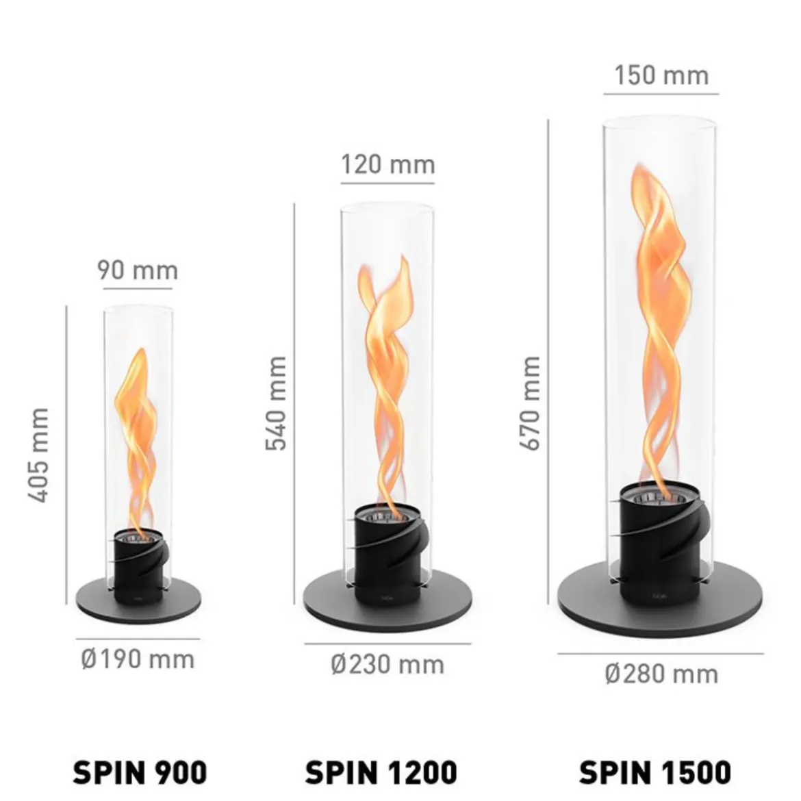 Cheminée / Feu de table Spin Air 900 - 19 cm Ø 9 cm x 40,5cm - All black