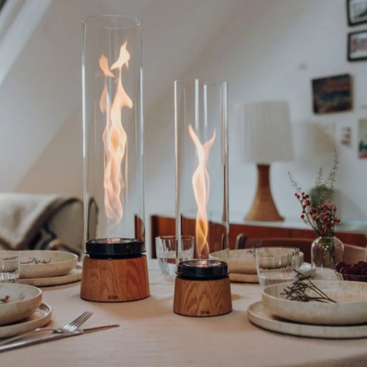 Cheminée / Feu de table Spin Air 900 - Ø 10.6 x 40.5 cm - Chêne