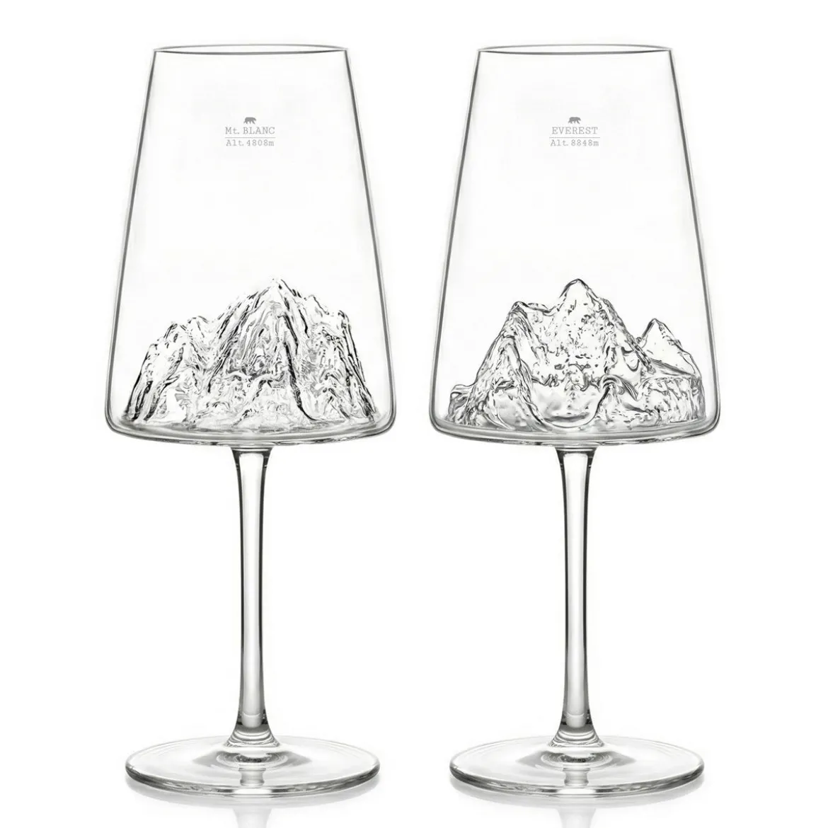 Coffret 2 Verres à vin topographic Mont Blanc & Everest