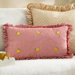 Coussin Les fruités brodé Citrons - 30 x 50 cm