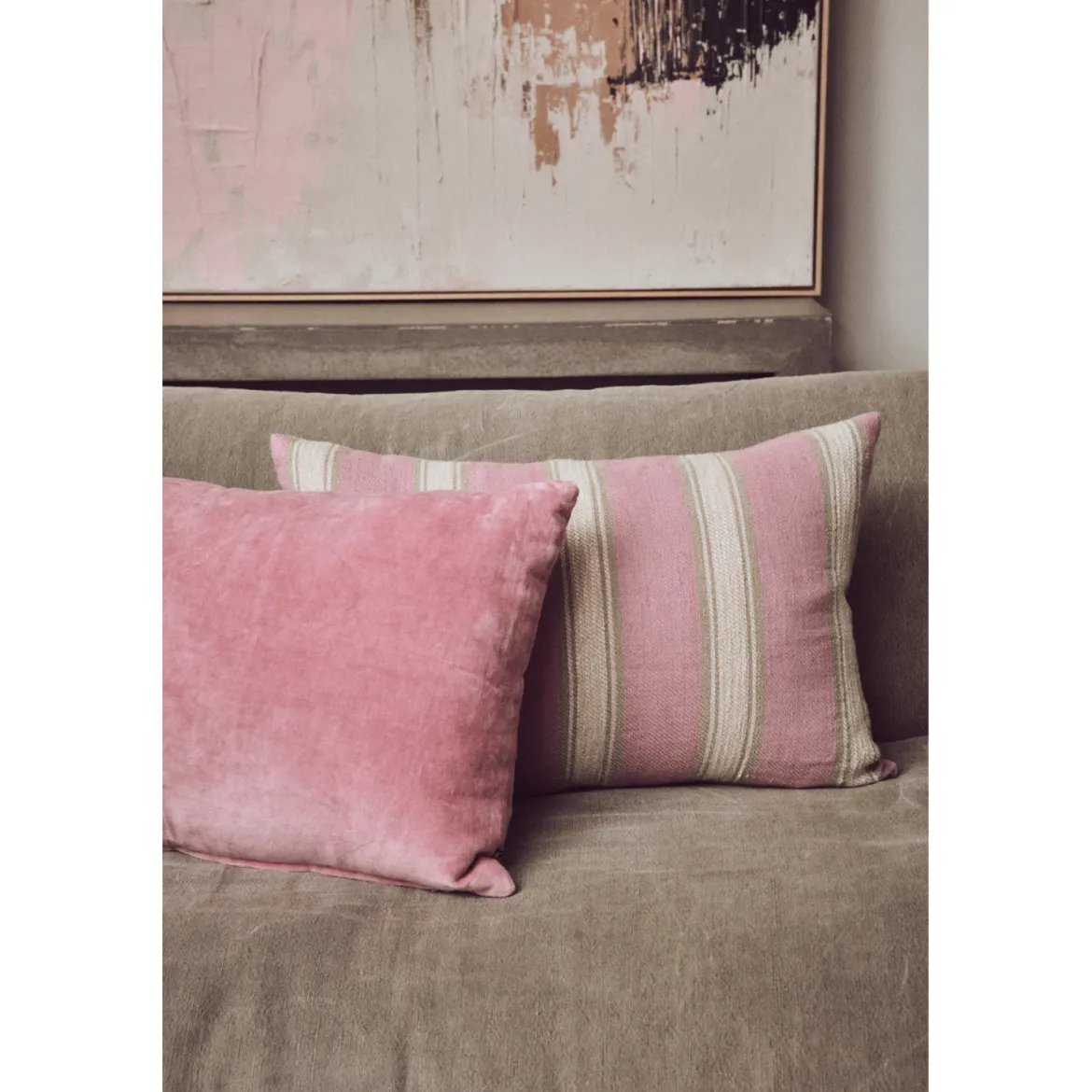 Coussin Tissé Rayé Blush - 60x40 cm