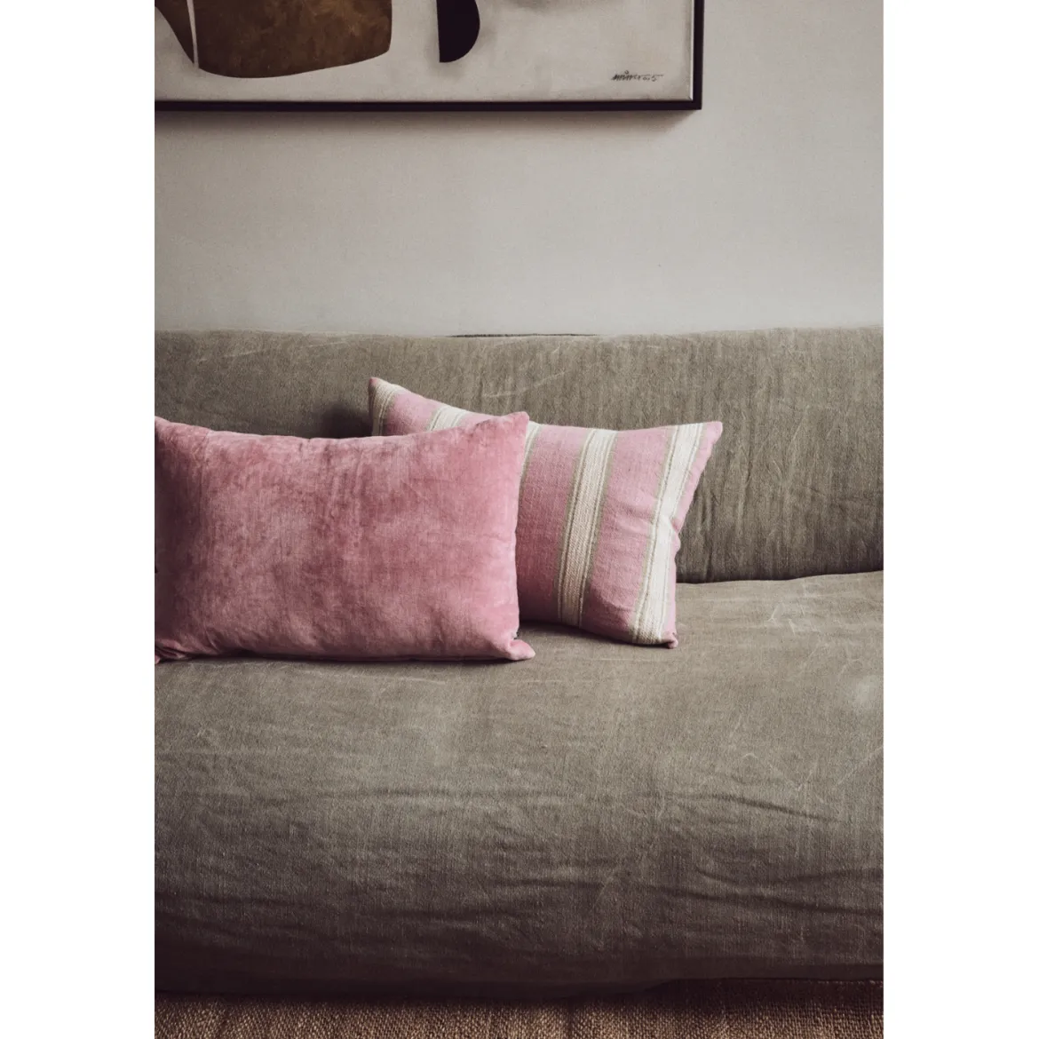 Coussin Tissé Rayé Blush - 60x40 cm