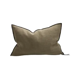 Coussin Vice Versa - Black Line Lin Stone Washed - Kaki