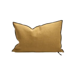 Coussin Vice Versa - Black Line Lin Stone Washed - Ocre
