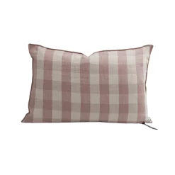 Coussin Vice Versa - Lin Lavé - Vichy Cottage Bois de Rose