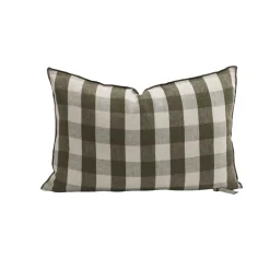 Coussin Vice Versa - Lin Lavé - Vichy Cottage Kaki