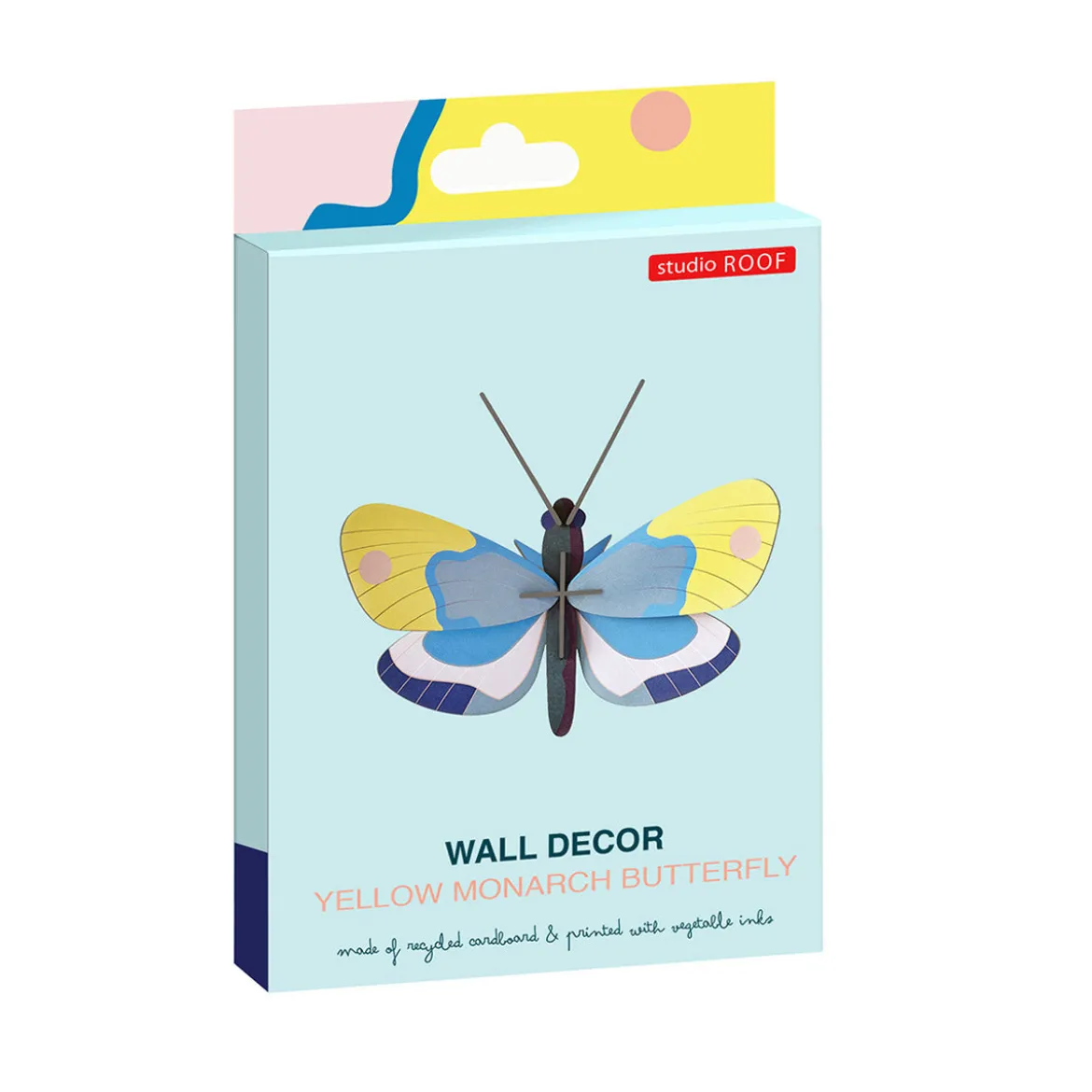 Décoration murale Papillon Monarque jaune en carton recyclé