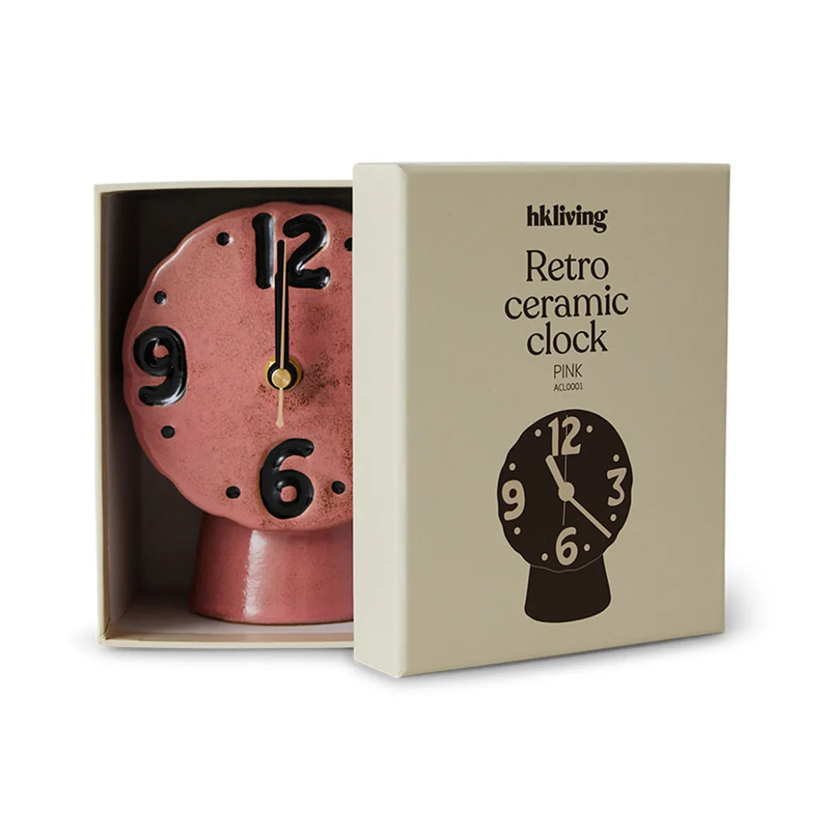 Horloge Rétro en céramique - h 16,2 cm - Rose