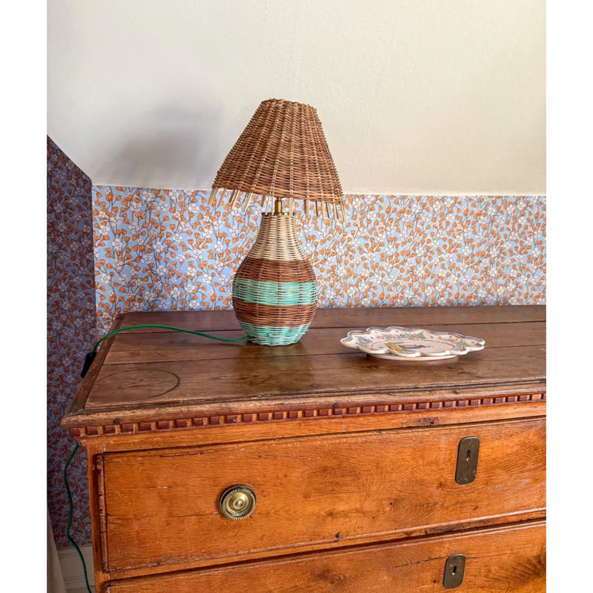 Lampe de Table - Rotin Rayures Brun Tall
