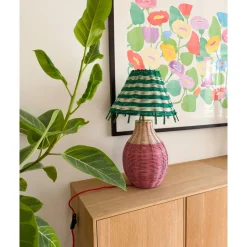 Lampe de Table - Rotin Rayures Pink Tall