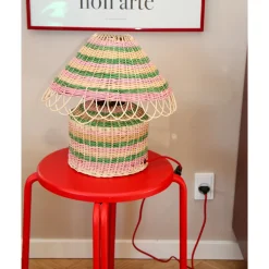 Lampe de Table - Rotin Rayures Pink Low