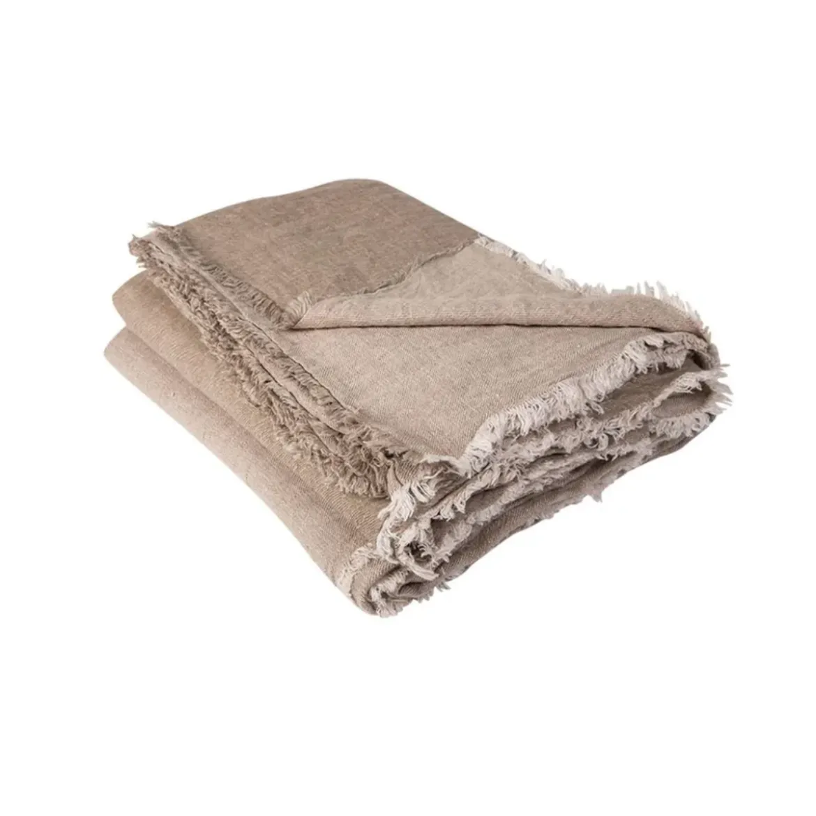 Plaid Vice Versa Frange - Lin Lavé Froissé - Taupe/Ciment