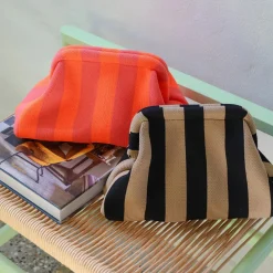 Pochette Alba Rayures - Rose Foncé/Neon Orange