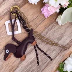 Porte-clés et bijou de sac - Chien Carré Brun