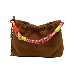 Sac bandoulière - Cuir Suede Plissa Camel