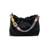 Sac bandoulière - Cuir Suede Plissa Noir