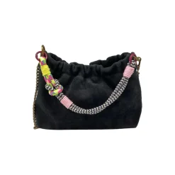Sac bandoulière - Cuir Suede Plissa Noir