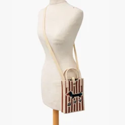 Sac bandoulière Téléphone Maille Poignées Caoutchouc - Beige et Marron
