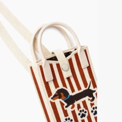 Sac bandoulière Téléphone Maille Poignées Caoutchouc - Beige et Marron