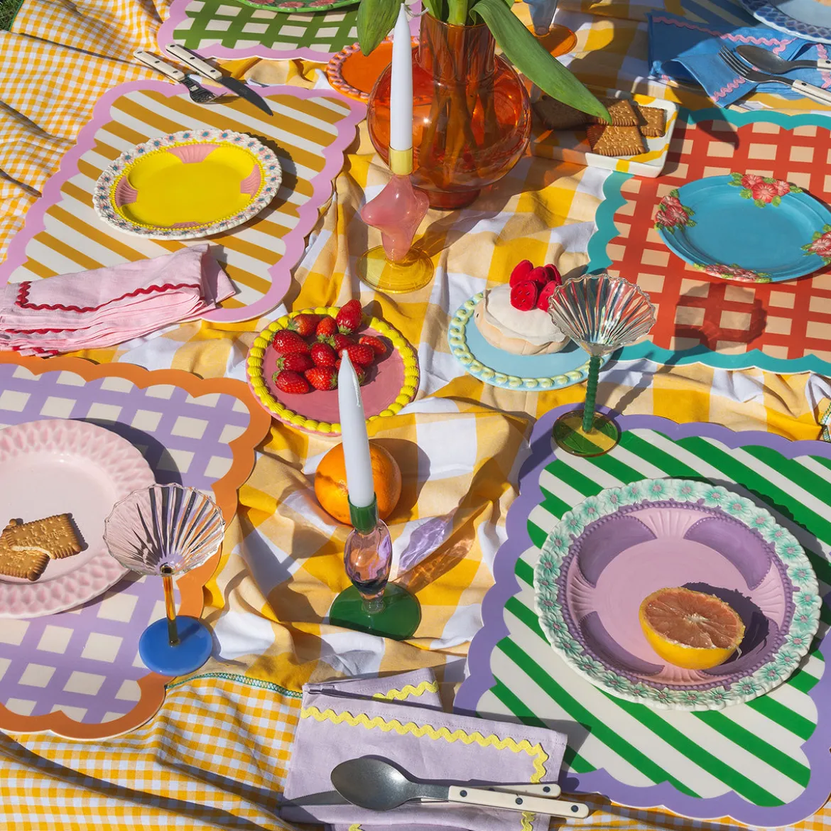 Set de table Biscotti à Carreaux - 38 cm x 48 cm - Lilas & Orange