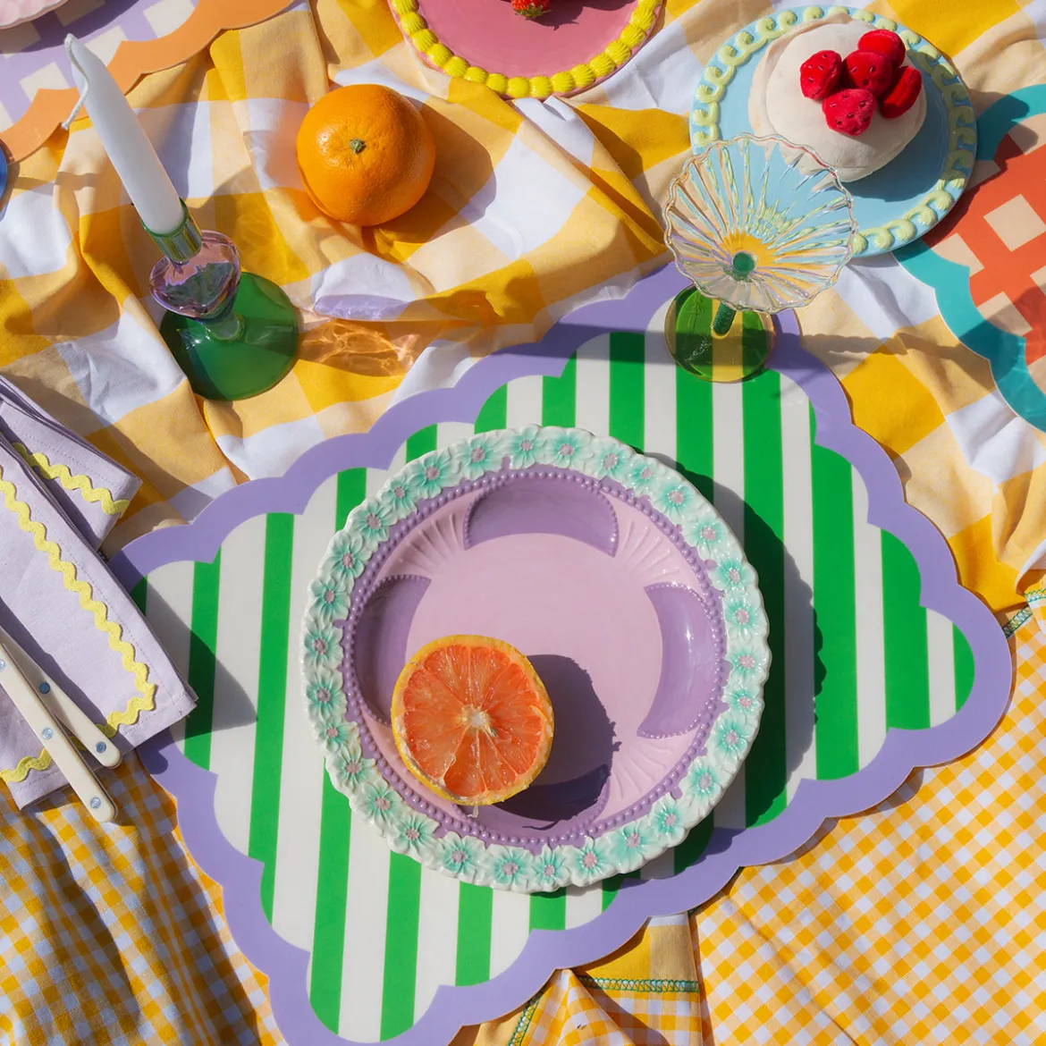 Set de table Biscotti à Rayures - 38 cm x 48 cm - Vert & Violet