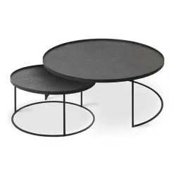 Set de 2 tables basses pour plateaux ronds en métal noir - Ø 62 cm & Ø 93 cm