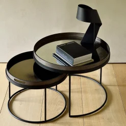 Set de 2 tables basses pour plateaux ronds en métal noir - Ø 62 cm & Ø 93 cm