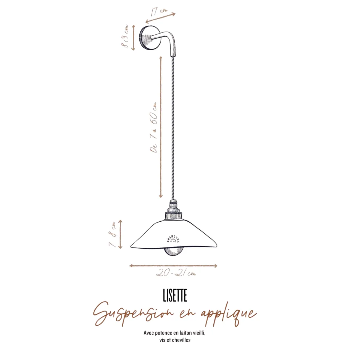 Suspension en applique Lisette en Terre Mêlée Mat