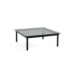Table basse Kofi Chêne Massif Noir & Verre Teinté Gris - l 100 x L 100 x h 36 cm
