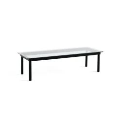 Table basse Kofi Chêne Massif Noir & Verre Clair - l 140 x L 50 x h 36 cm