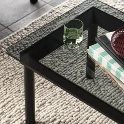 Table basse Kofi Chêne Massif Noir & Verre Teinté Gris - l 140 x L 50 x h 36 cm