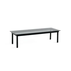 Table basse Kofi Chêne Massif Noir & Verre Teinté Gris - l 140 x L 50 x h 36 cm