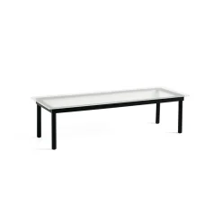 Table basse Kofi Chêne Massif Noir & Verre Roseau Clair - l 140 x L 50 x h 36 cm