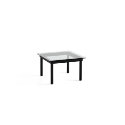 Table basse Kofi Chêne Massif Noir & Verre Clair - l 60 x L 60 x h 36 cm