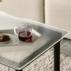 Table basse Kofi Chêne Massif Noir & Verre Roseau Clair - l 60 x L 60 x h 36 cm