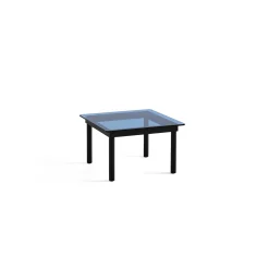 Table basse Kofi Chêne Massif Noir & Verre Teinté Bleu - l 60 x L 60 x h 36 cm
