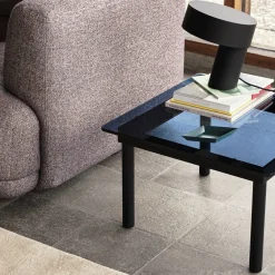 Table basse Kofi Chêne Massif Noir & Verre Teinté Gris - l 60 x L 60 x h 36 cm
