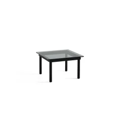 Table basse Kofi Chêne Massif Noir & Verre Teinté Gris - l 60 x L 60 x h 36 cm