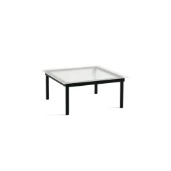 Table basse Kofi Chêne Massif Noir & Verre Roseau Clair - l 80 x L 80 x h 36 cm
