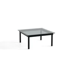 Table basse Kofi Chêne Massif Noir & Verre Teinté Gris - l 80 x L 80 x h 36 cm