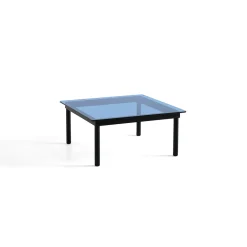 Table basse Kofi Chêne Massif Noir & Verre Teinté Bleu - l 80 x L 80 x h 36 cm